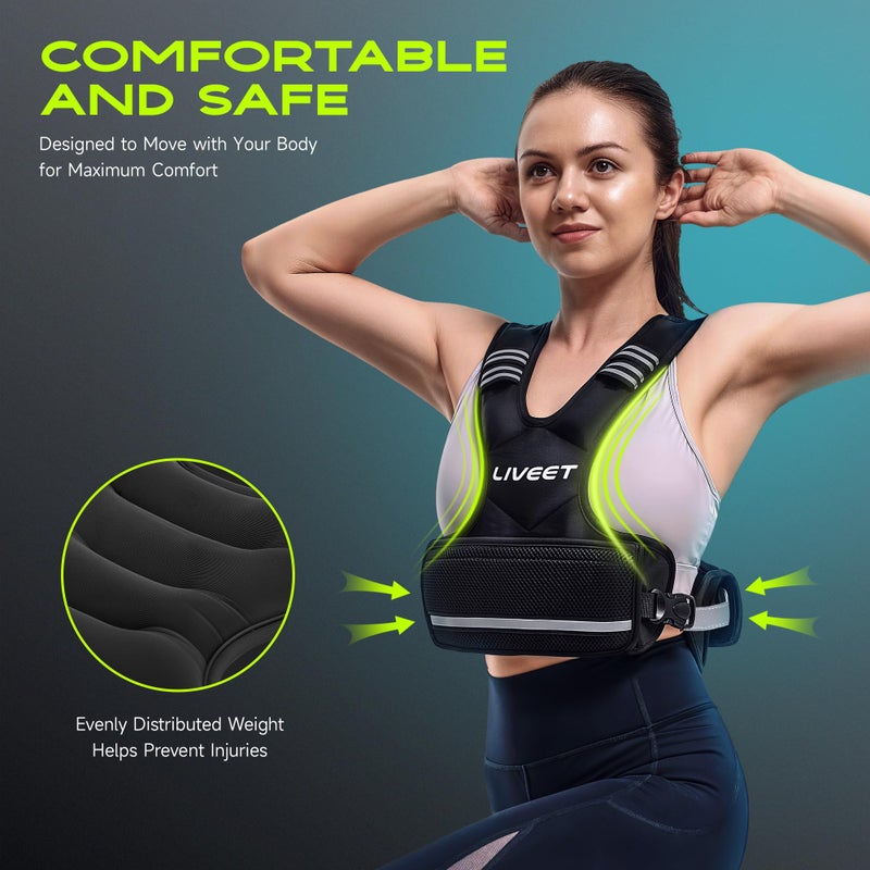 Liveet Adjustable Weighted Vest for Women Men, 4-10lb Weight Vest with 6 Ironsand Bags, Running Vest with Reflective Strips Adjustable Buckle Straps for Walking Strength Training - Image 3