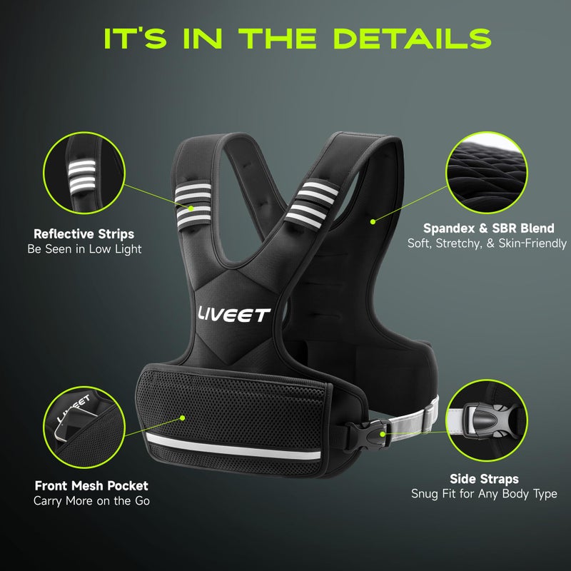 Liveet Adjustable Weighted Vest for Women Men, 4-10lb Weight Vest with 6 Ironsand Bags, Running Vest with Reflective Strips Adjustable Buckle Straps for Walking Strength Training - Image 4