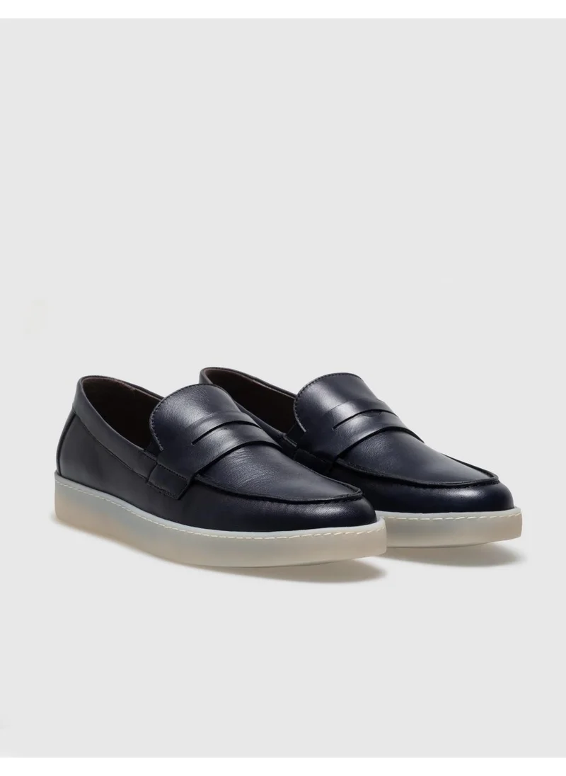 Cabani Genuine Leather Navy Blue Belted Men's Casual Shoes