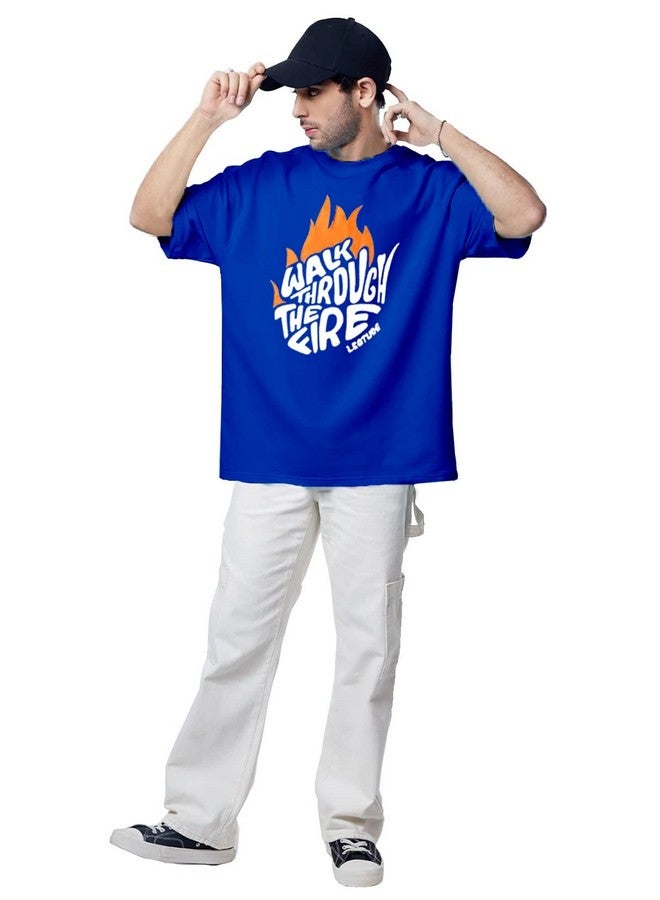 ليوتود تي شيرت رجالي من LEOTUDE مصنوع من مزيج القطن، كبير الحجم، بأكمام نصفية ورقبة دائرية (FS49_Blue_FIRE_P_Blue_S) - Image 3