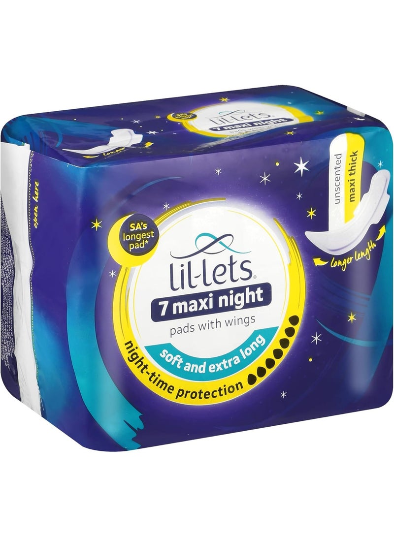 Lil-Lets Maxi Thick Night Unscented Pads With Wings Soft & Extra Long 7Pads - Image 1