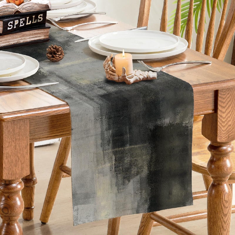 Winotic Black Grey Watercolor Table Runner 36 Inches Long, Art Abstract Modern Dresser Scarf for Seasonal Decor Party Kitchen Dining Coffee Table Wedding Home (13"x36", Black Grey) - Image 3