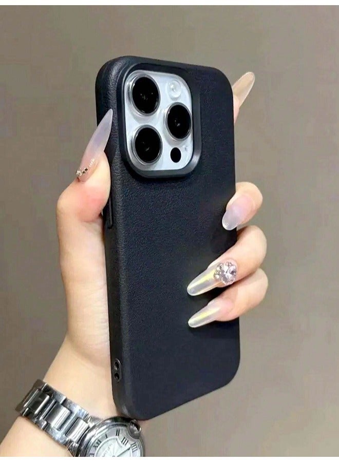 ShebSheb Faux Leather Texture Phone Case Compatible with iPhone 16 Pro Max,Slim TPU Soft Shockproof Protective Case - Image 3