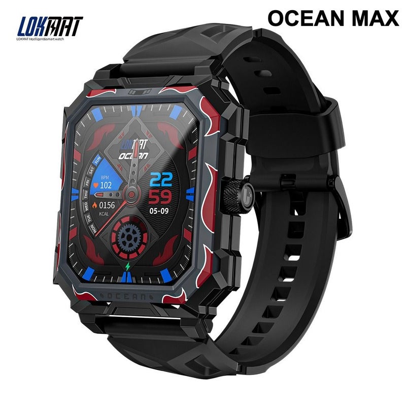 Lokmat Ocean MAX Bluetooth Smartwatch, 1.96 Inch, Fitness Tracker, Pedometer, Call Reminder, Activity Tracking, Black - Image 1
