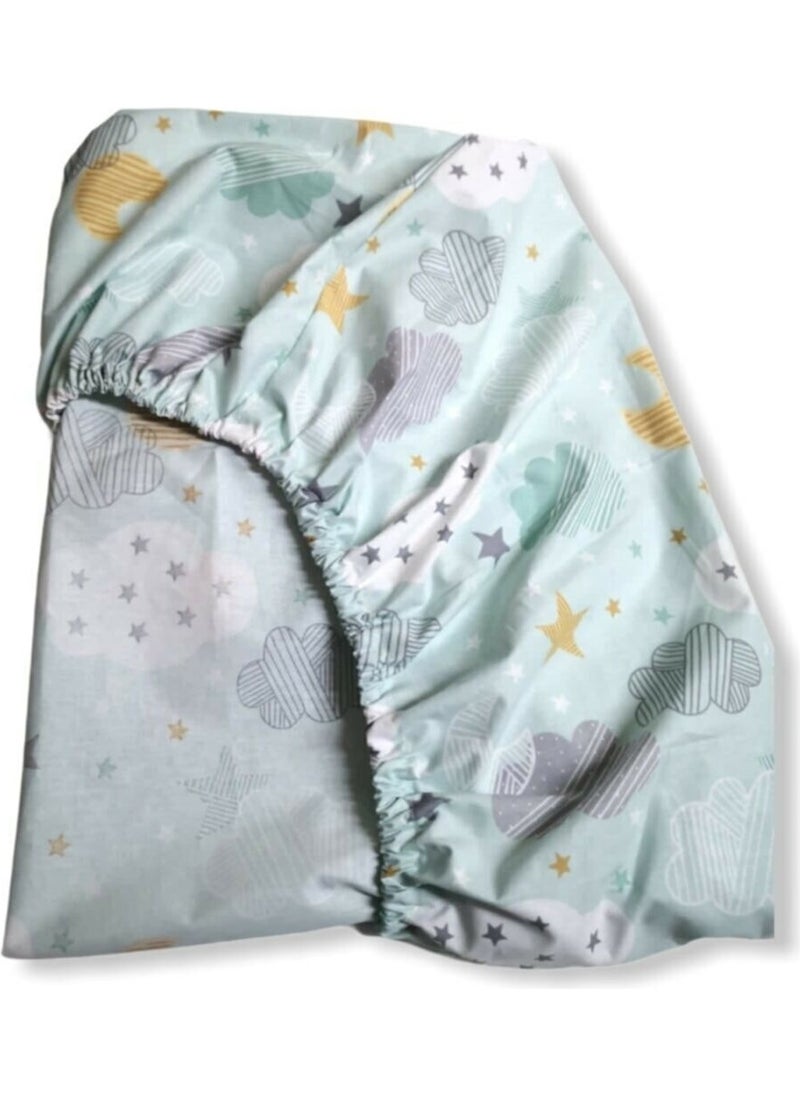 Bebek Özel Baby Special 100% Cotton Baby and Kids Fitted Sheet Green Cloudy 100 x 200 cm  - Image 2