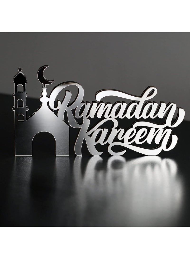 TPGP Wooden Acrylic Islamic Tabletop Decors | Ramadan Kareem and Eid Mubarak Decoration | Islamic Muslim Gifts | Ramadan Eid Decoration | (Ramadan Kareem Silver) - Image 1