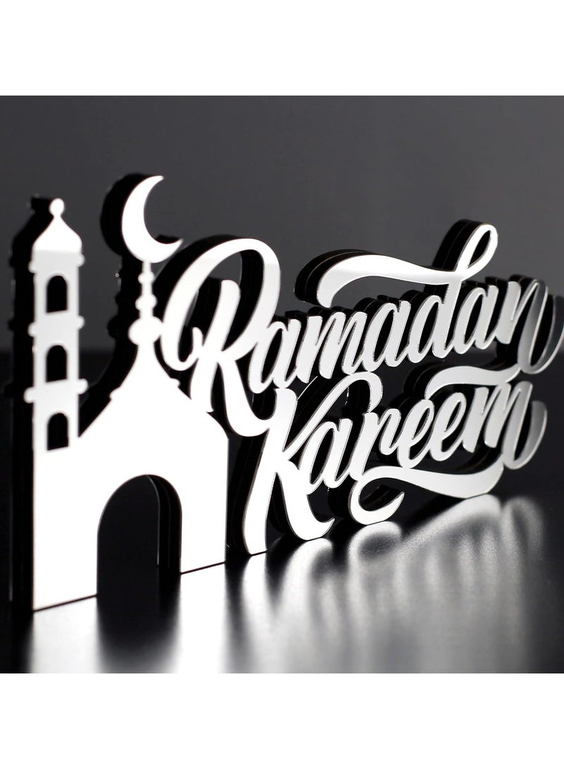 TPGP Wooden Acrylic Islamic Tabletop Decors | Ramadan Kareem and Eid Mubarak Decoration | Islamic Muslim Gifts | Ramadan Eid Decoration | (Ramadan Kareem Silver) - Image 2