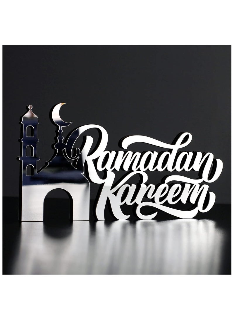TPGP Wooden Acrylic Islamic Tabletop Decors | Ramadan Kareem and Eid Mubarak Decoration | Islamic Muslim Gifts | Ramadan Eid Decoration | (Ramadan Kareem Silver) - Image 3