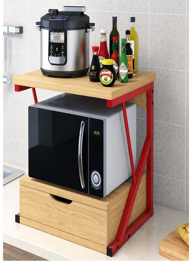 OGFC 62151 Cabinets, Racks & Shelves Wooden Storage Rack 2 Tier Microwave Stand with Drawer and Spice Rack Organizer 3 Colors for Kitchen Bedroom Living Room (Size : 54x30x50cm) - Red - Image 1