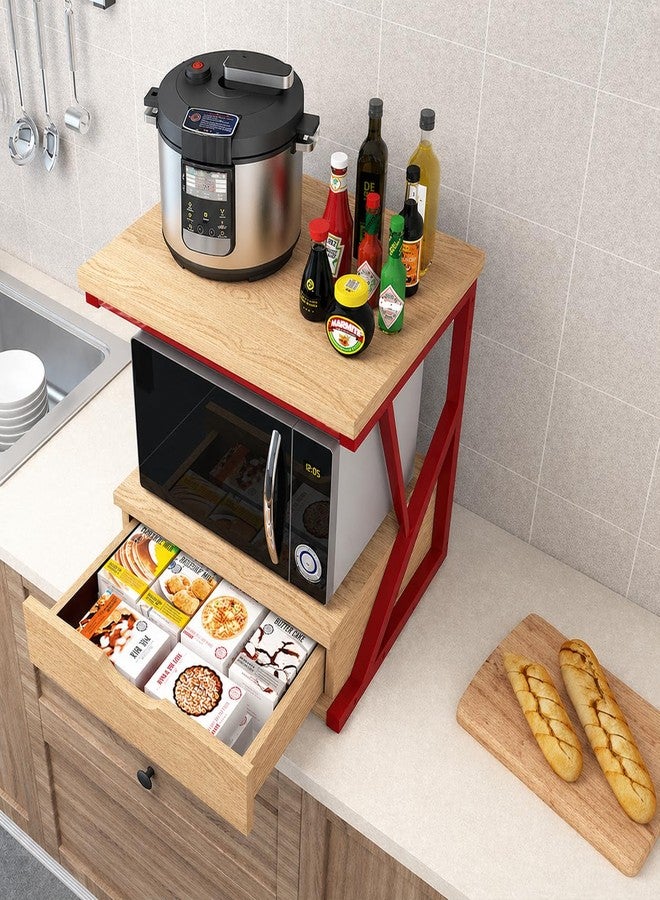 OGFC 62151 Cabinets, Racks & Shelves Wooden Storage Rack 2 Tier Microwave Stand with Drawer and Spice Rack Organizer 3 Colors for Kitchen Bedroom Living Room (Size : 54x30x50cm) - Red - Image 3