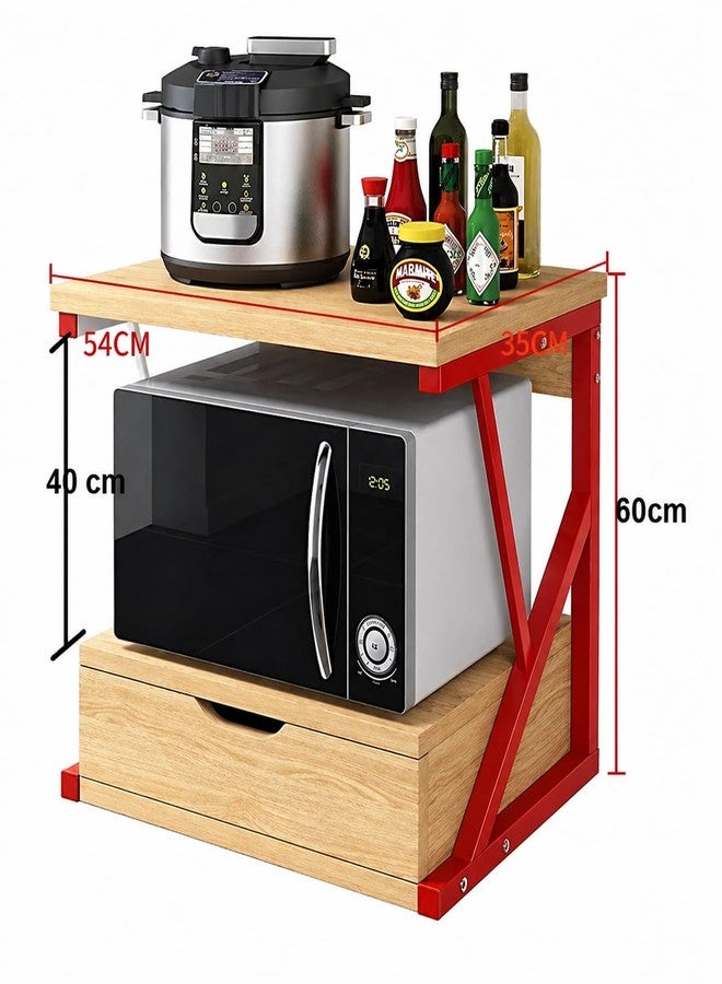 OGFC 62151 Cabinets, Racks & Shelves Wooden Storage Rack 2 Tier Microwave Stand with Drawer and Spice Rack Organizer 3 Colors for Kitchen Bedroom Living Room (Size : 54x30x50cm) - Red - Image 2