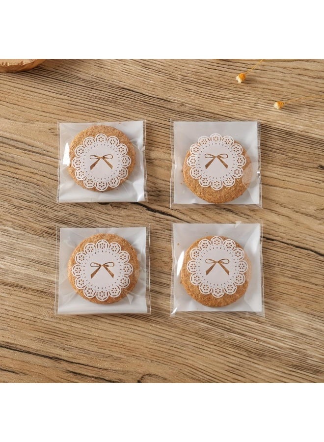 RTYY 200 كيس بسكويت ذاتي اللصق، أكياس بسكويت قابلة لإعادة الإغلاق على شكل فيونكة ندفة الثلج، أكياس بلاستيكية لخبز البسكويت والحلوى، أكياس بلاستيكية شفافة للحلويات، أكياس تغليف فردية للحلوى، أكياس سيلوفان لتغليف البسكويت والشوكولاتة والوجبات الخفيفة والمخبوزات (7x7 سم) - Image 5