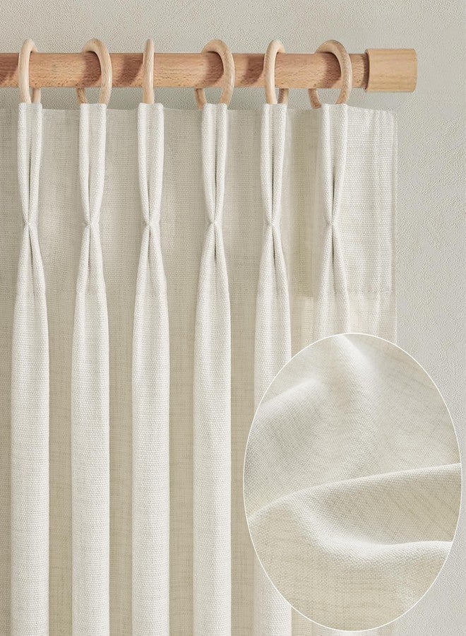 PleatedDrapes ستائر بلون كريمي بيج، مُصممة بتقنية الذاكرة، ذات ثنيات متداخلة، بطول 96 بوصة، مناسبة لغرفة النوم. ستائر شفافة من مزيج الكتان، مناسبة لغرفة الطعام، بتصميم بوهيمي، تتكون من لوحتين مع حلقات وخطافات، توفر الخصوصية، مقاس 40 × 96 بوصة. - Image 2