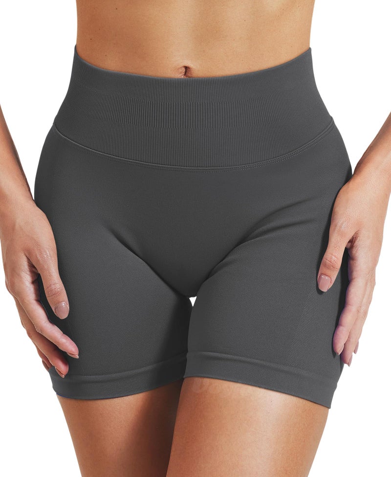 VOYJOY Women Workout Impact Shorts 2.5"/ 3.6"/ 4.5"/ 6" Scrunch Butt Lifting Gym Seamless Booty Biker Shorts Dark Grey - Image 4