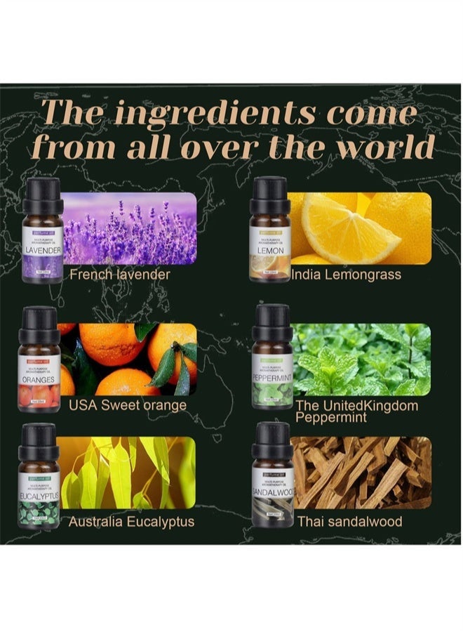 HOMESTAR 6 Pieces of 10 ML Essential Oils for Water-soluble Aromatherapy Sandalwood, Sweet Orange, Lavender, Eucalyptus, Lemon, and Peppermint - Image 3