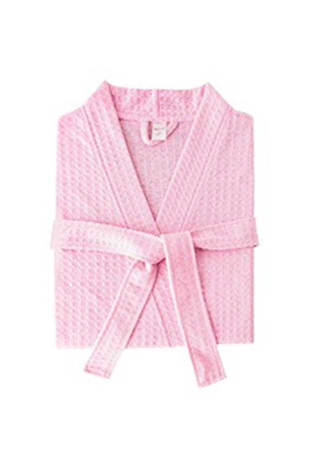 Women's Lightweight Waffle Weave Robes, Soft Cotton Bathrobe Kimono Spa Bath Robe (Pink L) - Image 2