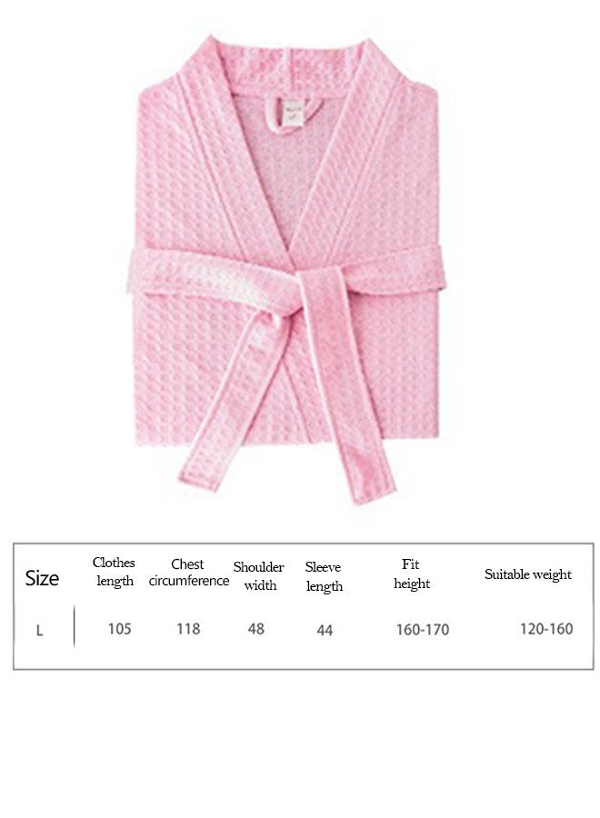 Women's Lightweight Waffle Weave Robes, Soft Cotton Bathrobe Kimono Spa Bath Robe (Pink L) - Image 3