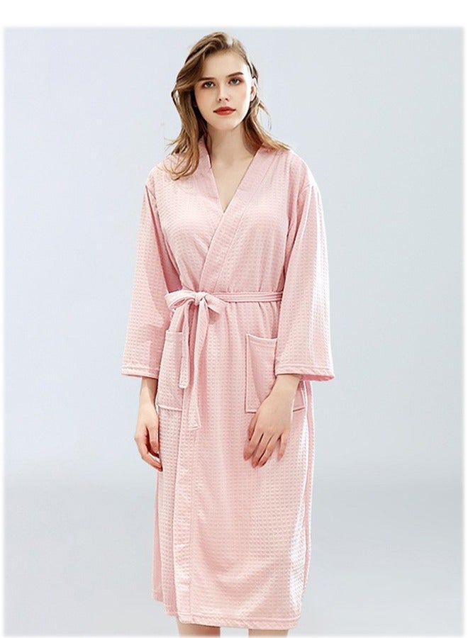 Women's Lightweight Waffle Weave Robes, Soft Cotton Bathrobe Kimono Spa Bath Robe (Pink L) - Image 1