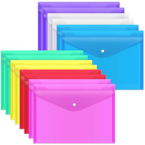 EOOUT 14pcs Plastic Envelopes, Plastic Folders for Documents, Poly Folders with Snap Closure, A4 Size, Letter Size, for School and Office Supplies - Image 1
