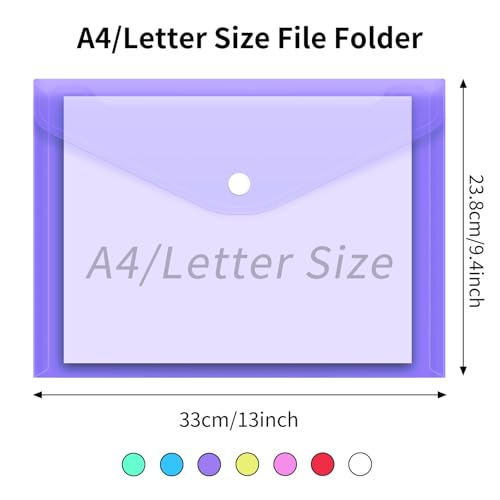 EOOUT 14pcs Plastic Envelopes, Plastic Folders for Documents, Poly Folders with Snap Closure, A4 Size, Letter Size, for School and Office Supplies - Image 2