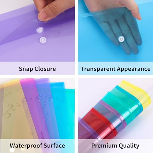 EOOUT 14pcs Plastic Envelopes, Plastic Folders for Documents, Poly Folders with Snap Closure, A4 Size, Letter Size, for School and Office Supplies - Image 4