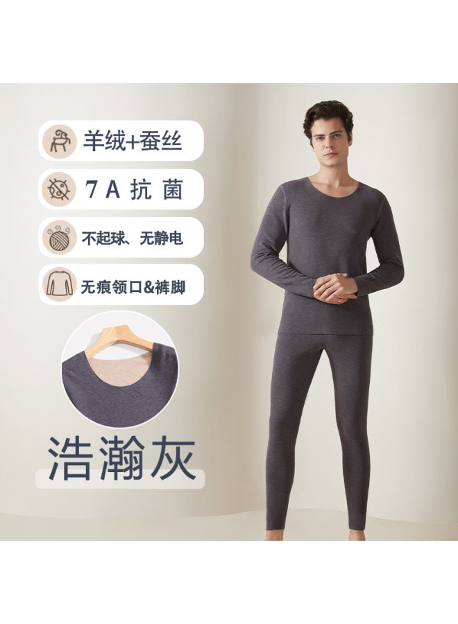 Cashmere Silk Thermal Underwear New Style Women's Antibacterial Seamless Heating Tops And Bottoms Men's Set