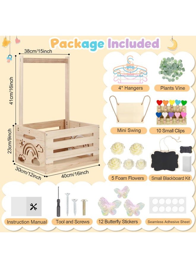 ELESTONE Wooden Baby Shower Crate Closet with Handle, Hangers & Garland, Large Capacity Baby Basket for Baby Shower, Customizable Wooden Crate Box Newborn Parents Welcome Gift (Natural Wood) - Image 2