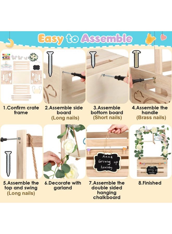 ELESTONE Wooden Baby Shower Crate Closet with Handle, Hangers & Garland, Large Capacity Baby Basket for Baby Shower, Customizable Wooden Crate Box Newborn Parents Welcome Gift (Natural Wood) - Image 3