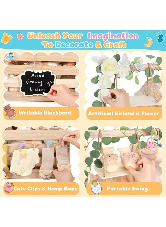 ELESTONE Wooden Baby Shower Crate Closet with Handle, Hangers & Garland, Large Capacity Baby Basket for Baby Shower, Customizable Wooden Crate Box Newborn Parents Welcome Gift (Natural Wood) - Image 5