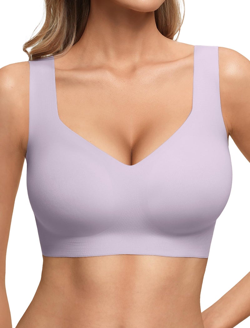 Women's Seamless Wireless Pullover Bralette Lightly Padded Full Coverage T-Shirt Bra with Wide Straps - Image 1
