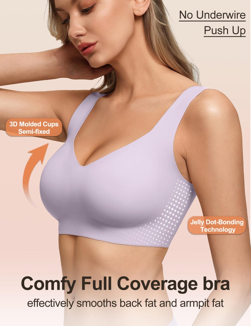 Women's Seamless Wireless Pullover Bralette Lightly Padded Full Coverage T-Shirt Bra with Wide Straps - Image 4
