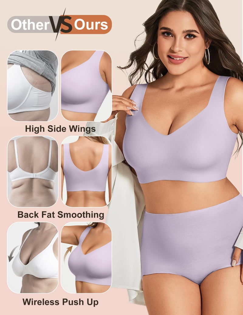 Women's Seamless Wireless Pullover Bralette Lightly Padded Full Coverage T-Shirt Bra with Wide Straps - Image 3