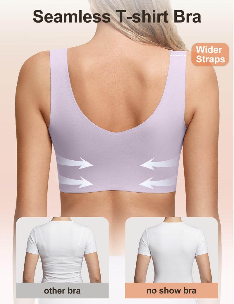 Women's Seamless Wireless Pullover Bralette Lightly Padded Full Coverage T-Shirt Bra with Wide Straps - Image 2