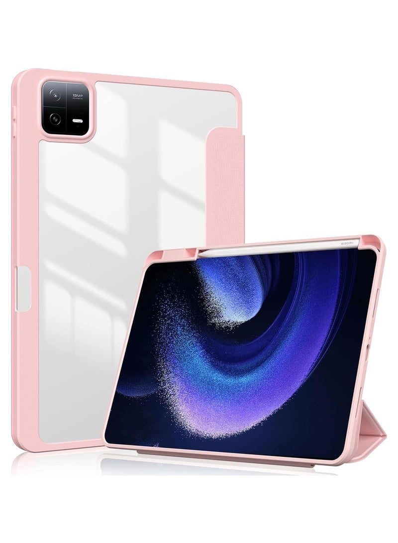VKL Xiaomi Pad 6/Pad 6 Pro Case 11.0 inch, Auto Wake & Sleep Slim Trifold Stand Case Cover with Pencil Holder, Clear Trasparent Back Shell Csae for Xiaomi Pad 6 2023, Light Pink - Image 1