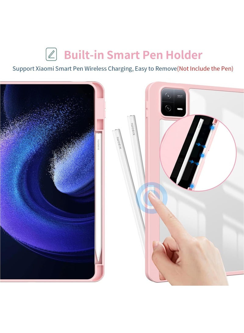 VKL Xiaomi Pad 6/Pad 6 Pro Case 11.0 inch, Auto Wake & Sleep Slim Trifold Stand Case Cover with Pencil Holder, Clear Trasparent Back Shell Csae for Xiaomi Pad 6 2023, Light Pink - Image 2