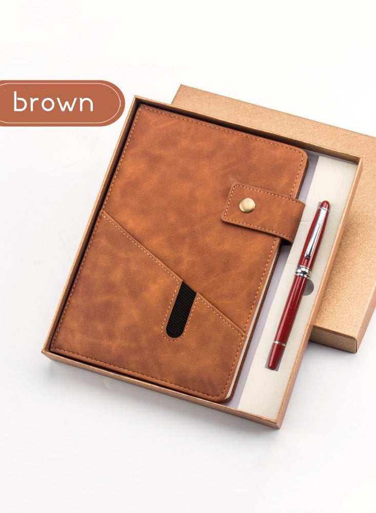 إم مياويان دفتر ملاحظات جلد فاخر A5 للرجال والنساء - 15×21.5 سم دفتر يوميات بغلاف صلب مع قلم، 200 صفحة ورق سميك 100 جم، خطوط منظمة، للاستخدام اليومي، السفر، العمل، الكتابة والإبداع - Image 1