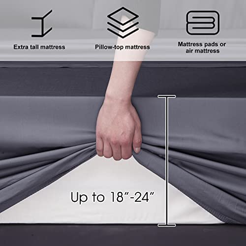 HYPREST Cooling Sheets King, Rayon Derived from Bamboo, Extra Deep Pocket Sheets Fits 18"-24" Thick Mattress, Grey Luxury Silky Soft No Sweat Cooling Sheets for Hot Sleepers - Image 3