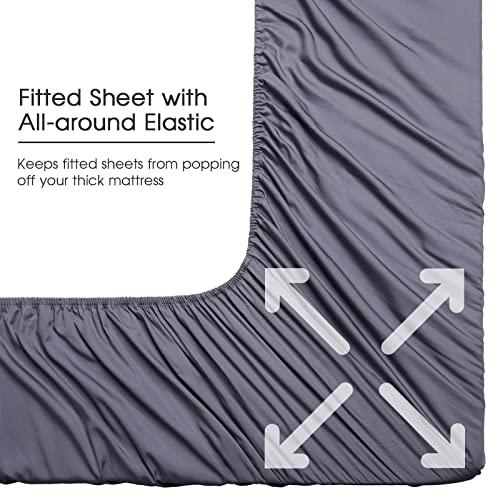 HYPREST Cooling Sheets King, Rayon Derived from Bamboo, Extra Deep Pocket Sheets Fits 18"-24" Thick Mattress, Grey Luxury Silky Soft No Sweat Cooling Sheets for Hot Sleepers - Image 4