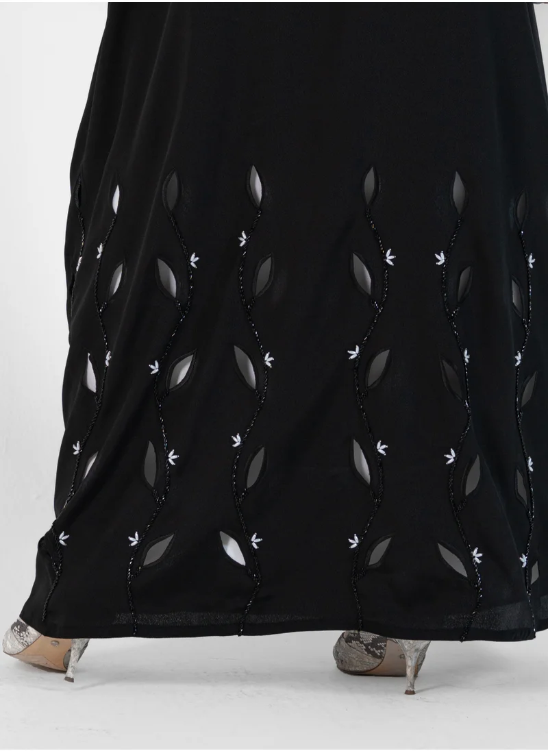 Rosette Abaya Abaya With Embroidery laser cut design