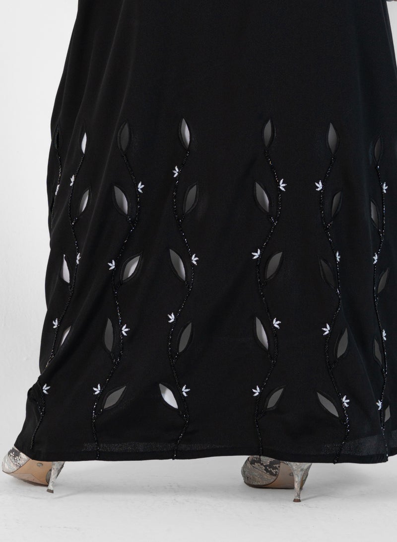 Rosette Abaya Abaya With Embroidery laser cut design  - Image 3