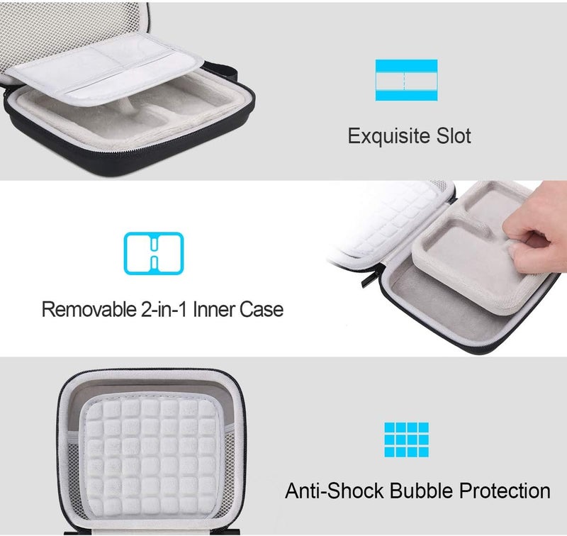 Lacdo 2-in-1 Hard Drive Carrying Case for SanDisk Extreme Portable External SSD SDSSDE60-G25 / G-Technology G-Drive Mobile SSD 250G 500G 1TB 2TB USB 3.1 USB-C Shockproof Protective Travel Bag, Black - Image 2