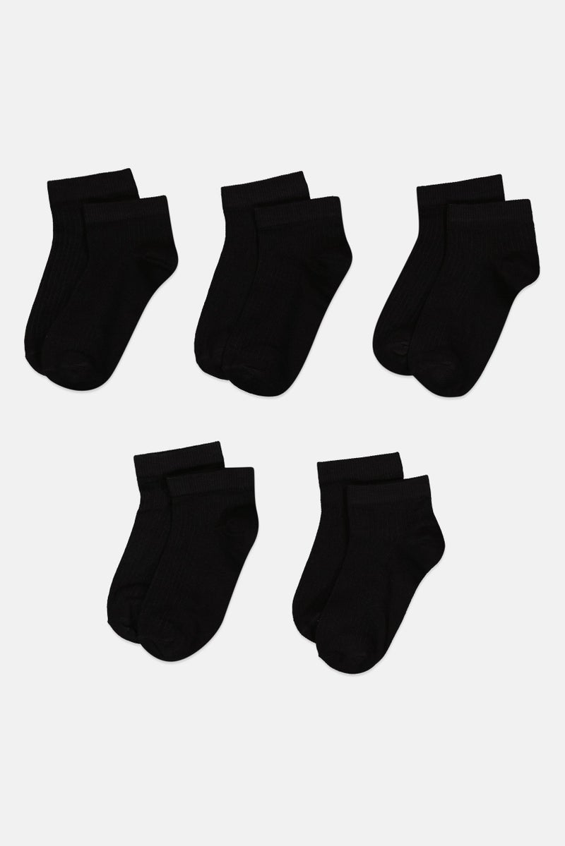 Material Girl Kids Girl 5 Pairs Ribbed Ankle Socks, Black - Image 3
