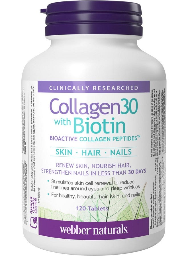Webber naturals Webber Naturals Collagen30 with Biotin, 2,500 mg of Bioactive Collagen Peptides with 5,000 mcg of Biotin Per Serving, 120 Tablets, For Advanced Nourishment of Skin, Hair and Nails, Dairy & Gluten Free - Image 1