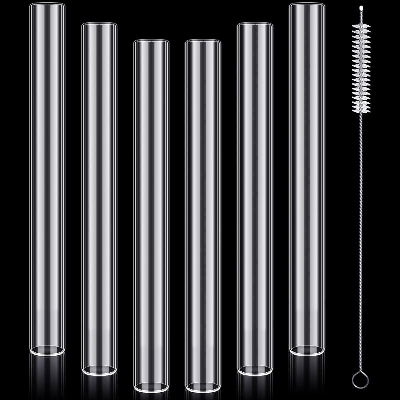 FoldTier 6 Pcs Borosilicate Glass Tube 12mm OD 2mm Thick Glass Blowing Tubes with Cleaning Brush Clear4 Inch