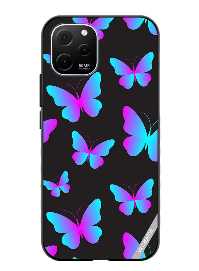 VR CREATIVE Protective Case Cover For Huawei Enjoy 50z Neon Butterflies Seamless Pattern Design Multicolour - Image 1