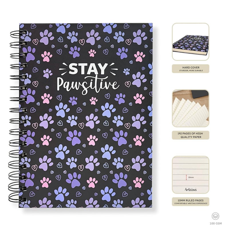 Articious Paw Spiral Notebook | A5 Size 21x17 cm | 190 Ruled Pages | 80 GSM Thick Paper | Aesthetic Hardbound Journal for Writing, School, Office & Gifting - Image 4