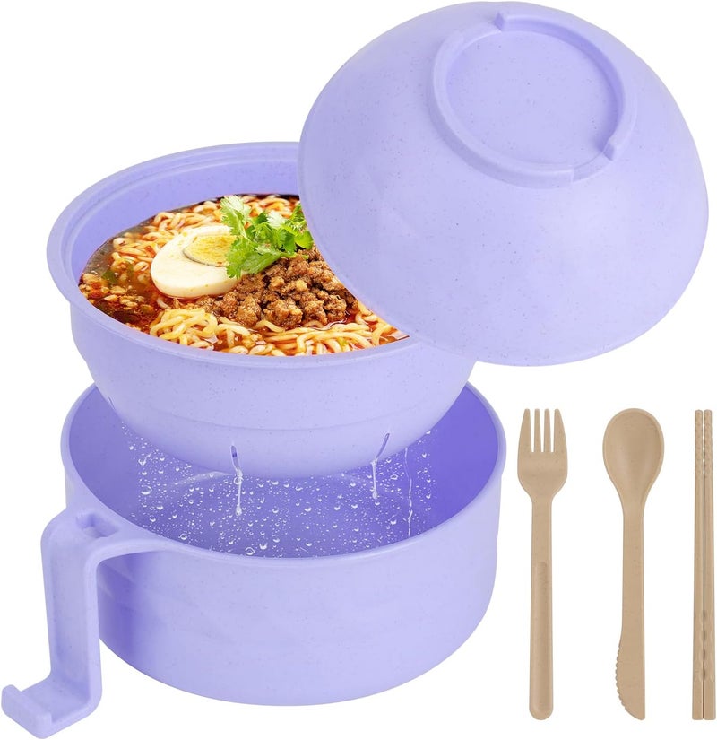 UUGLAM Ramen Bowl Set, Ramen Cooker 33 oz, Ramen Bowls with Chopsticks and Spoon, Microwave Pasta Cooker, Ramen Bowl Microwave Gift College Dorm Essentials for Girls Guys (Purple) - Image 1