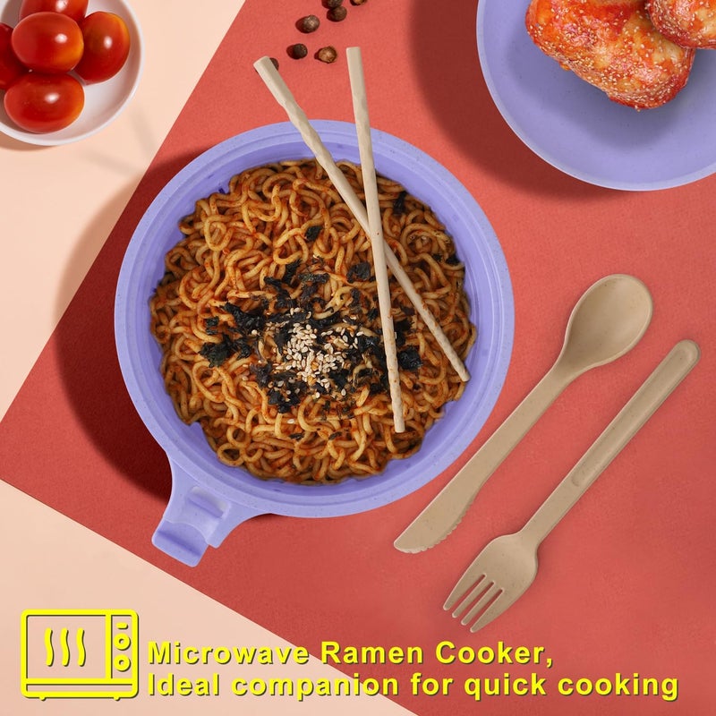 UUGLAM Ramen Bowl Set, Ramen Cooker 33 oz, Ramen Bowls with Chopsticks and Spoon, Microwave Pasta Cooker, Ramen Bowl Microwave Gift College Dorm Essentials for Girls Guys (Purple) - Image 2