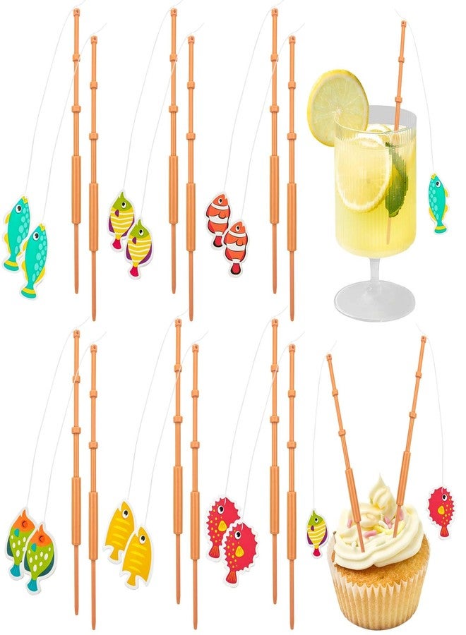 Capiant 12 PACK Mini Fish Pole Decoration, Fishing Birthday Party Decorations, Little Fisherman Fishing Pole Picks, Pole Picks Fishing Themed Party Supplies, Tropical Party Cocktail Cake Decor - Image 1