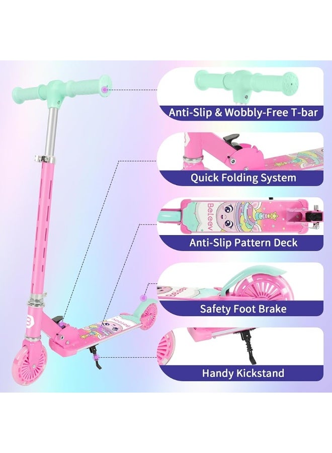 BELEEV V3 Scooter for Kids with Light-Up Wheels & Stem & Deck, 2 Wheel Folding Scooter for Girls Boys, 4 Adjustable Height, Lightweight Kick Scooter with Handy Kickstand for Children Ages 3-12 - Image 2